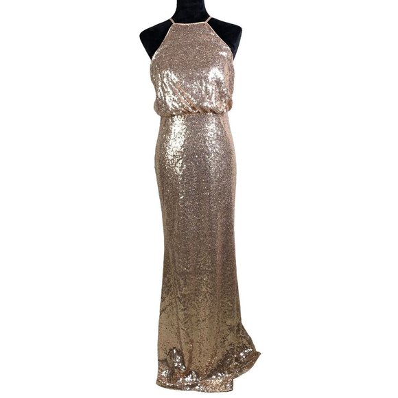 Lulus Dresses & Skirts - Lulu's my muse Rose Gold Sequin Maxi Dress Ball Gown Size Large Prom Dress